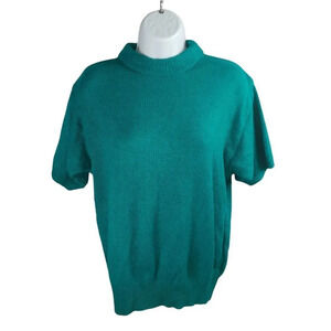 Perspective Classic Vintage Jewel Green Knit Short Sleeve  Mom Grandma Shirt M